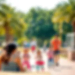 A vibrant park in Dubai filled with families enjoying a sunny day outdoors