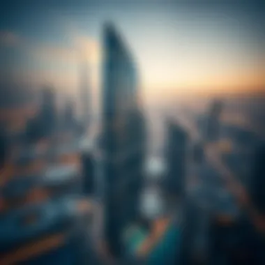 Aerial view of the Al Razi Building amidst Dubai's skyline.