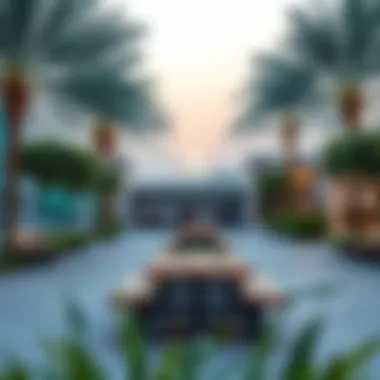 A community gathering spot featuring benches and open spaces