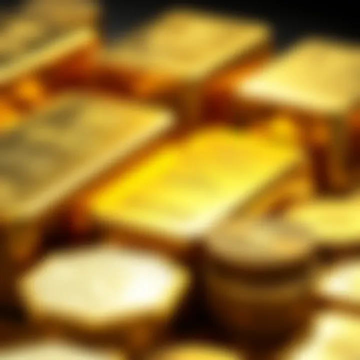 Close-Up of Gold Bars and Coins Close-up of gold bars and coins showcasing their shine