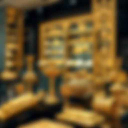 Golden artifacts displayed in a luxurious Dubai shop