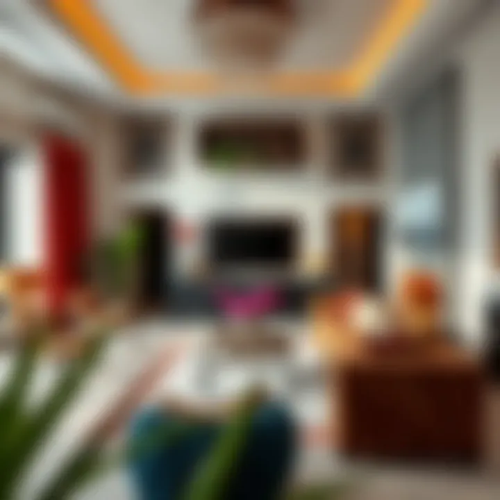 Luxurious interior showcasing vibrant decor and design