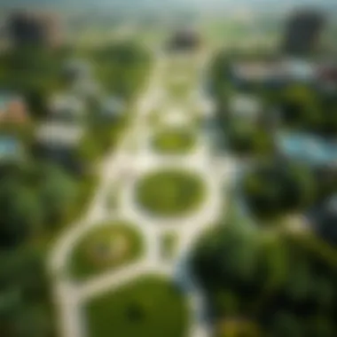 Aerial view of the expansive green spaces in District One