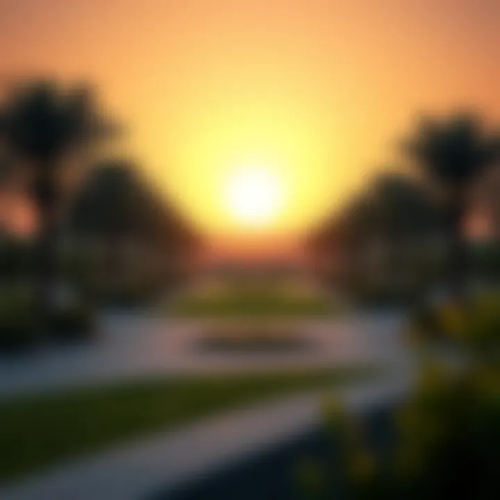 Beautiful sunset view over Al Twar Park highlighting its tranquil atmosphere