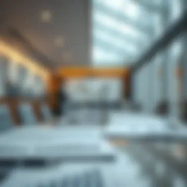 Modern office space with investment charts