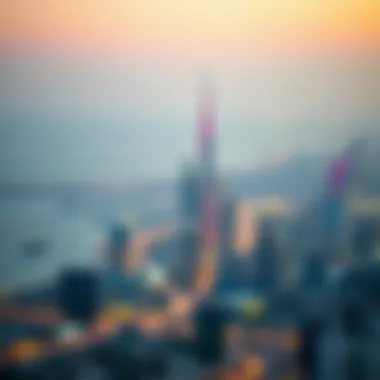 Panoramic view of Dubai skyline from برج الموجة