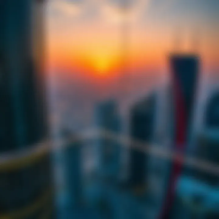 Stunning sunset view from the top of Tower 3 overlooking Dubai