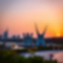 Stunning view of Jaddaf Waterfront Sculpture Park at sunset