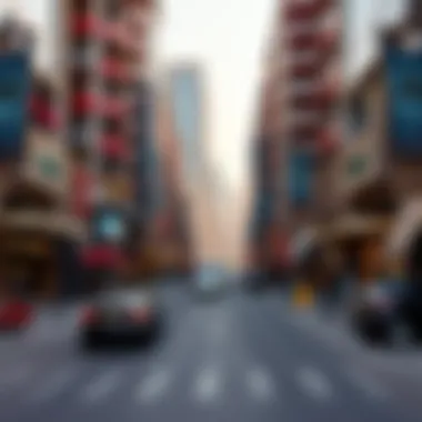 A bustling street in Bur Dubai filled with shops and real estate developments