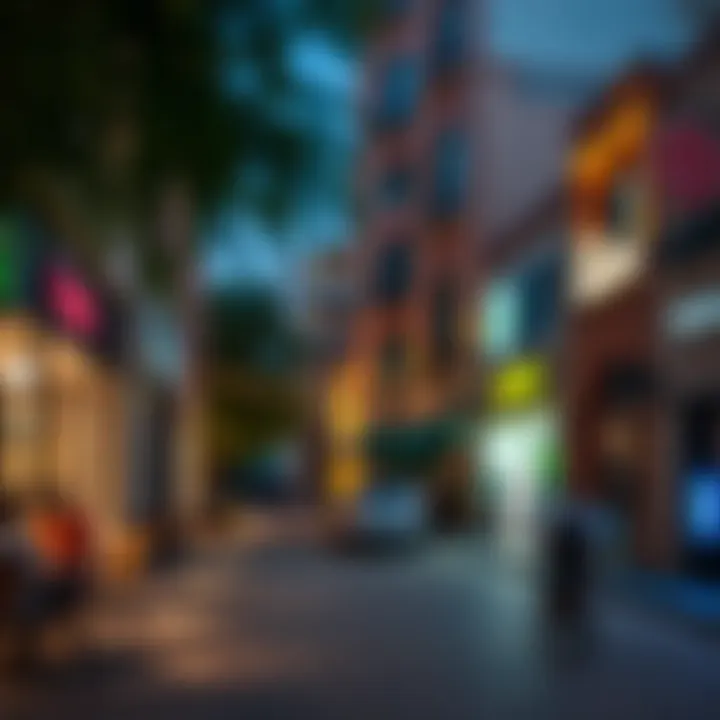 Vibrant street scene in فيستا with cafes and shops