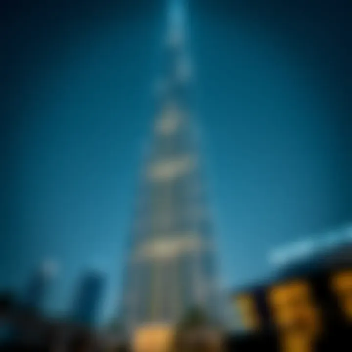 Night view of the tallest building illuminated against the sky