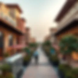 A panoramic view of the Outlet Village showcasing its unique architecture