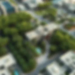 Aerial view of واحة الهيلي showcasing its lush greenery and modern architecture