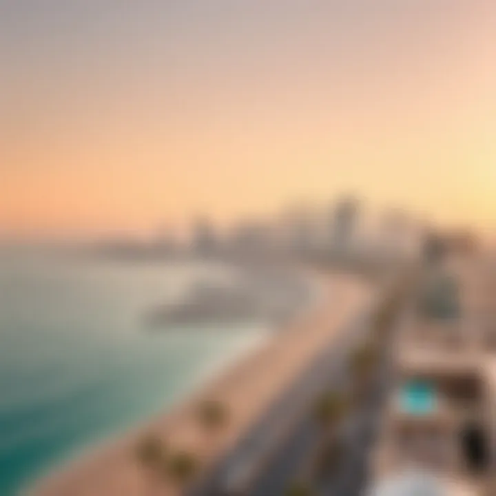 A panoramic view of Marina Beach showcasing the skyline of Dubai
