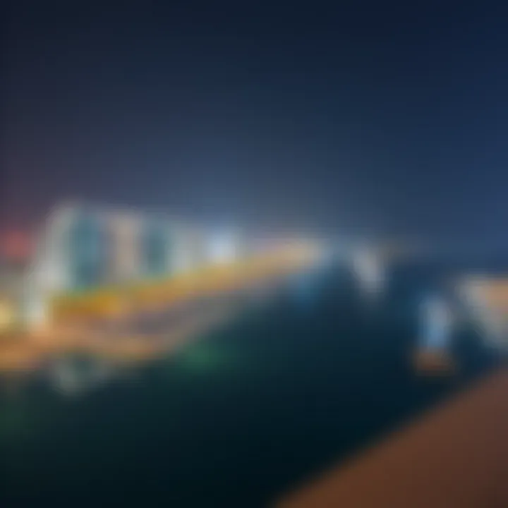 Nighttime view of Marina Beach with illuminated surroundings