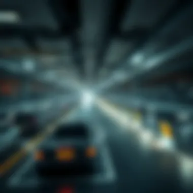 Interior of a technologically advanced parking garage at Burj Khalifa