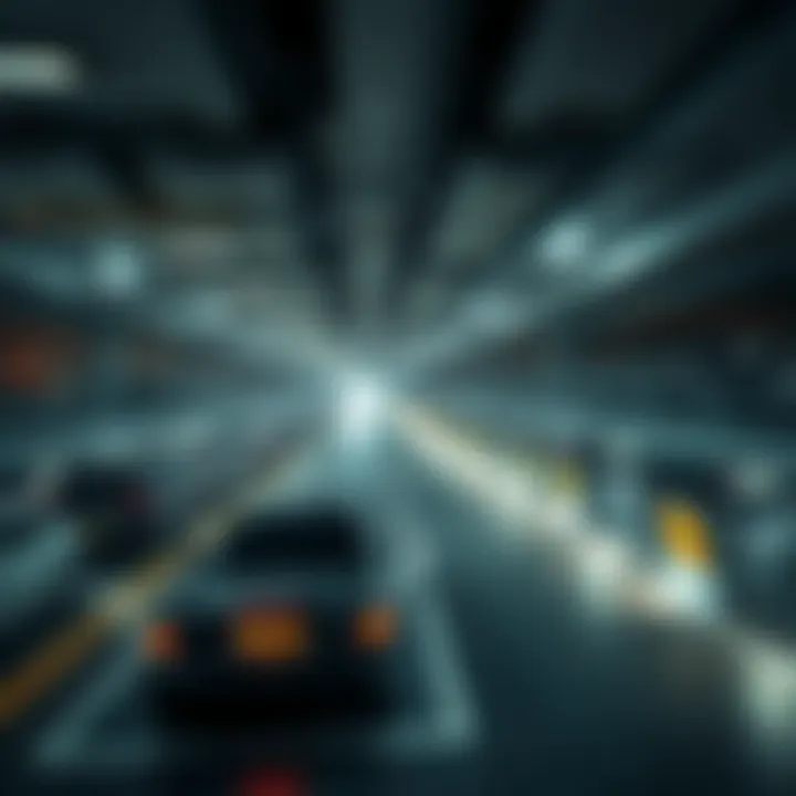 Interior of a technologically advanced parking garage at Burj Khalifa