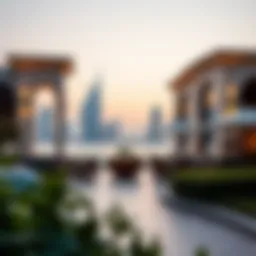 Exterior view of Restaurant The Pointe showcasing its architectural elegance against the Dubai skyline.