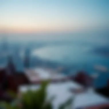 A breathtaking view from Restaurant The Pointe overlooking the water and Dubai's skyline.