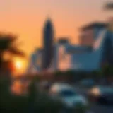 Architectural rendering of Shams Sharjah at sunset
