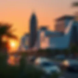 Architectural rendering of Shams Sharjah at sunset