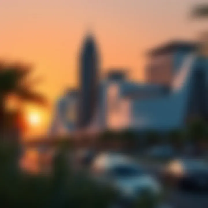 Architectural rendering of Shams Sharjah at sunset