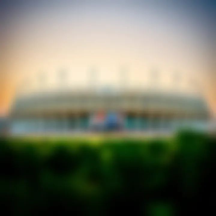 Exterior view of Sheikh Zayed Cricket Stadium showcasing architectural brilliance