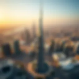 Aerial view showcasing the Tiffany Tower amidst Dubai's skyline