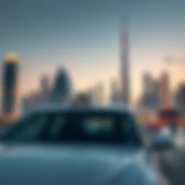 A modern taxi in Dubai showcasing the unique city skyline