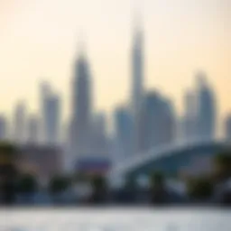 A view of iconic Dubai skyline with prominent real estate landmarks